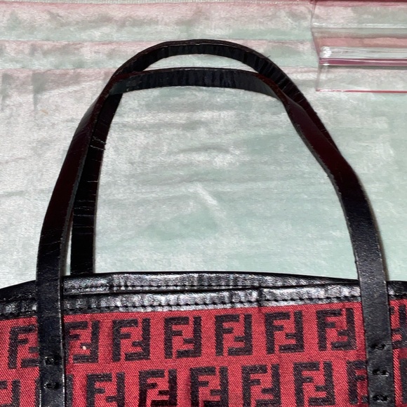 Fendi Red and Black Logo Canvas Tote with Matching Pouch 12X8 inch - Picture 12 of 12